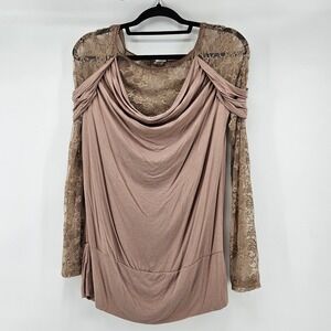 Y2K Coquette Mauve Lace Romantic Long Sleeve Top M Feminine‎ Boho Indie Regency